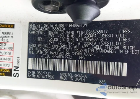 2006 Toyota 4Runner Sr5 V6 z USA, uszkodzony, nr VIN JTEZU14R768047932